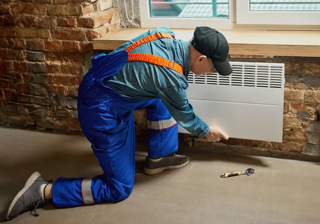 Engineer installing panel heater resized