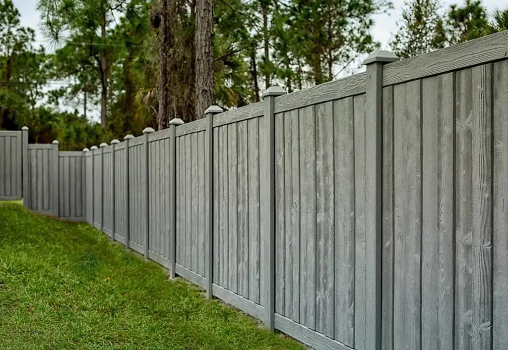 Wood effect composite fencing