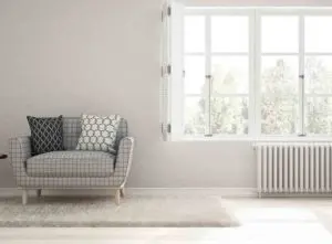 Radiator heating a living room