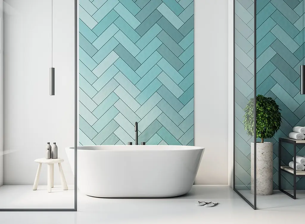 blue tiled feature wall