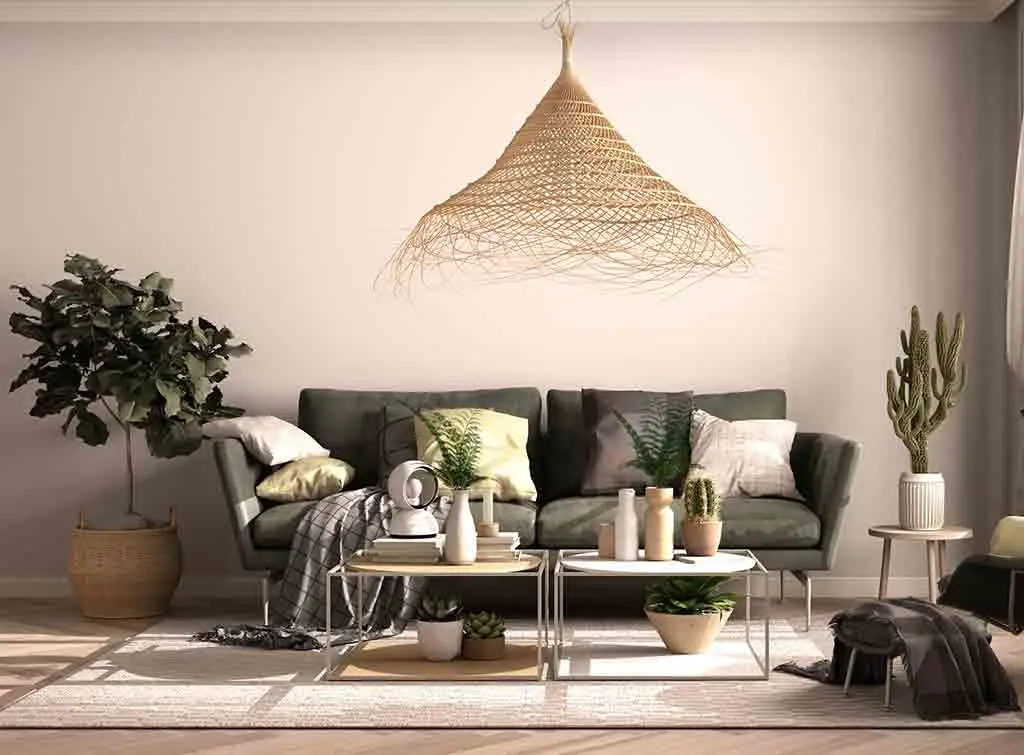 ceiling living room lighting - oversized rattan shade