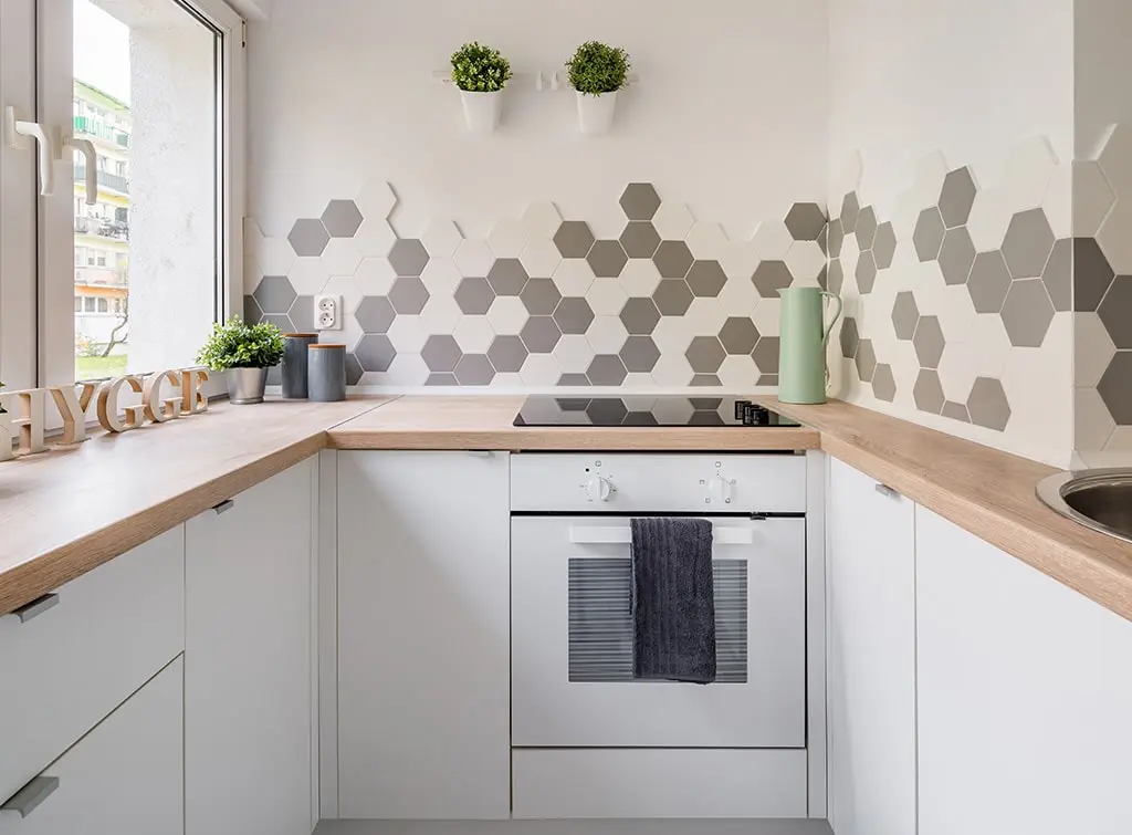 Unfinished hexagon kitchen tile walls
