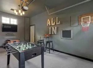 Game room in cheap garage conversion