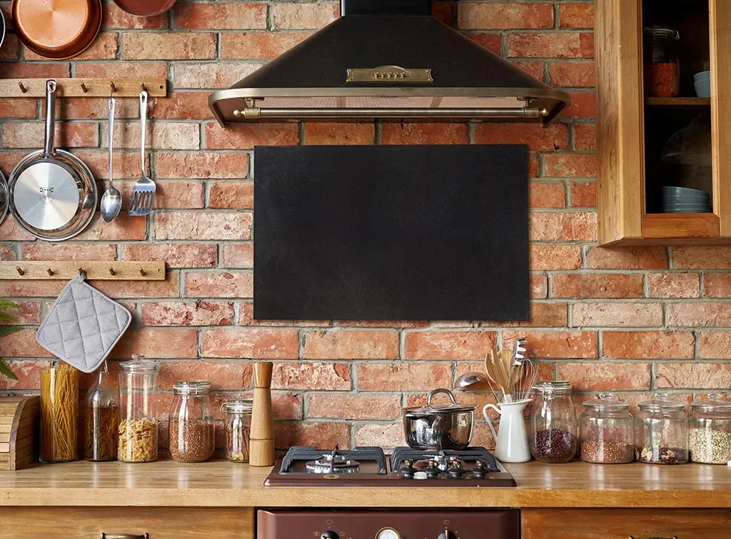 exposed brick kitchen