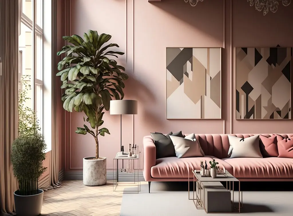 Concept image of a brown and pink living room