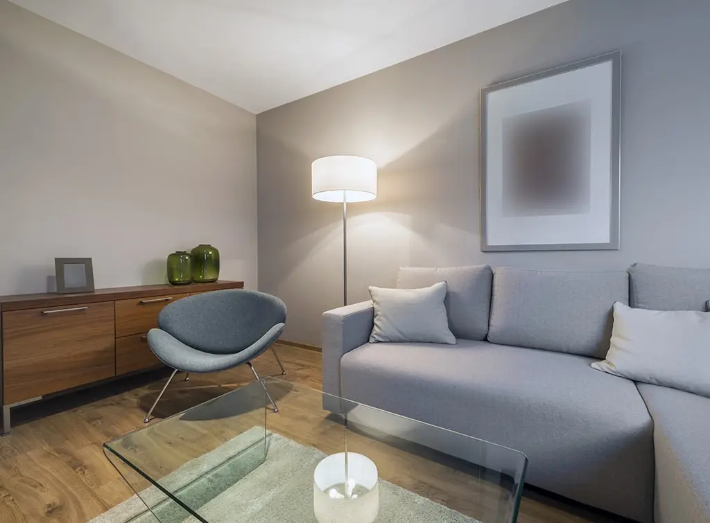club floor lamp in grey living room