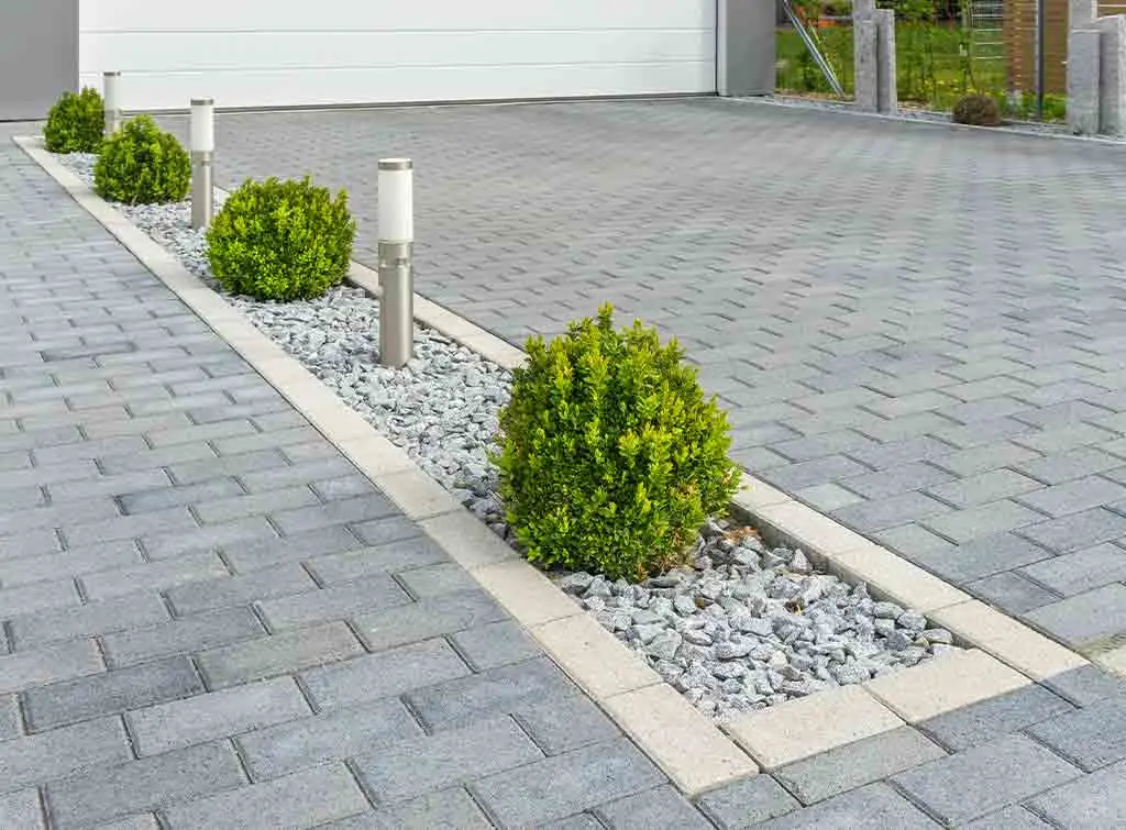 Solar powered lights on driveway