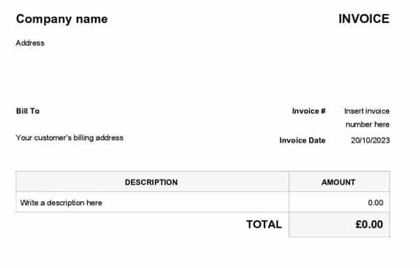 Self-employed invoicing template