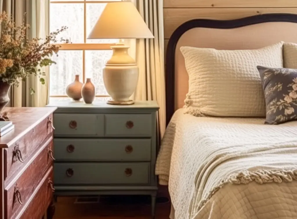 Upcycled chest of drawers in vintage bedroom