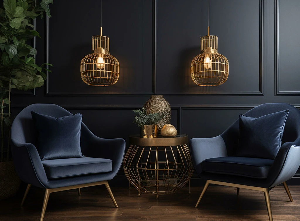 Navy living room accessories gold