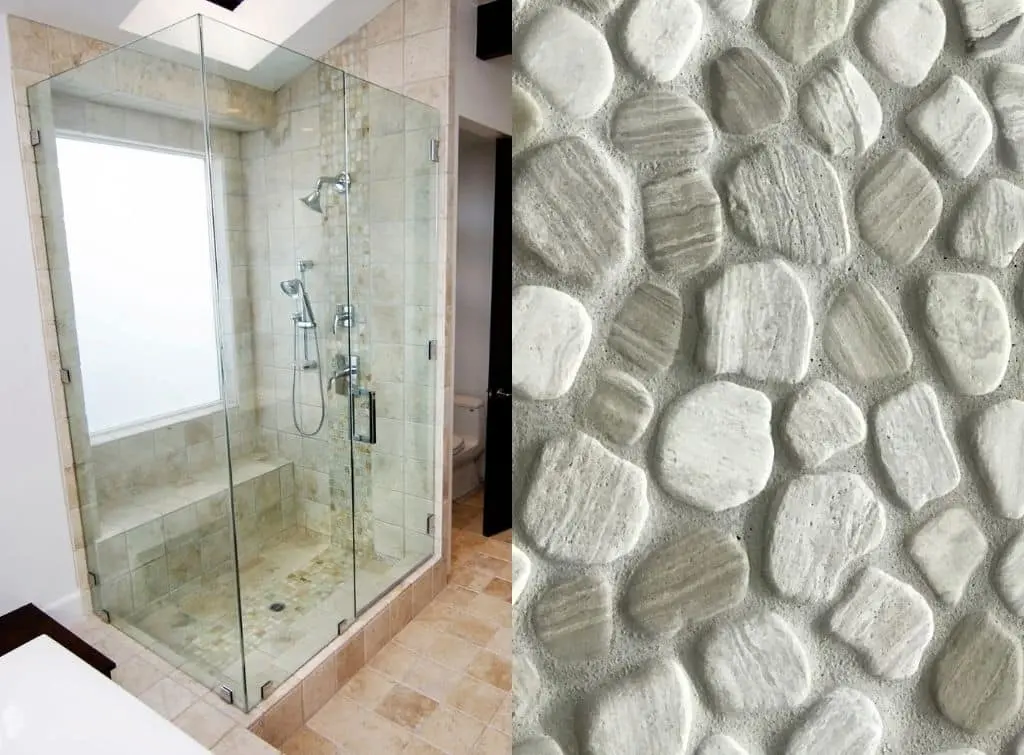 Textured wet room stone effect tiles for non-slip wet room flooring
