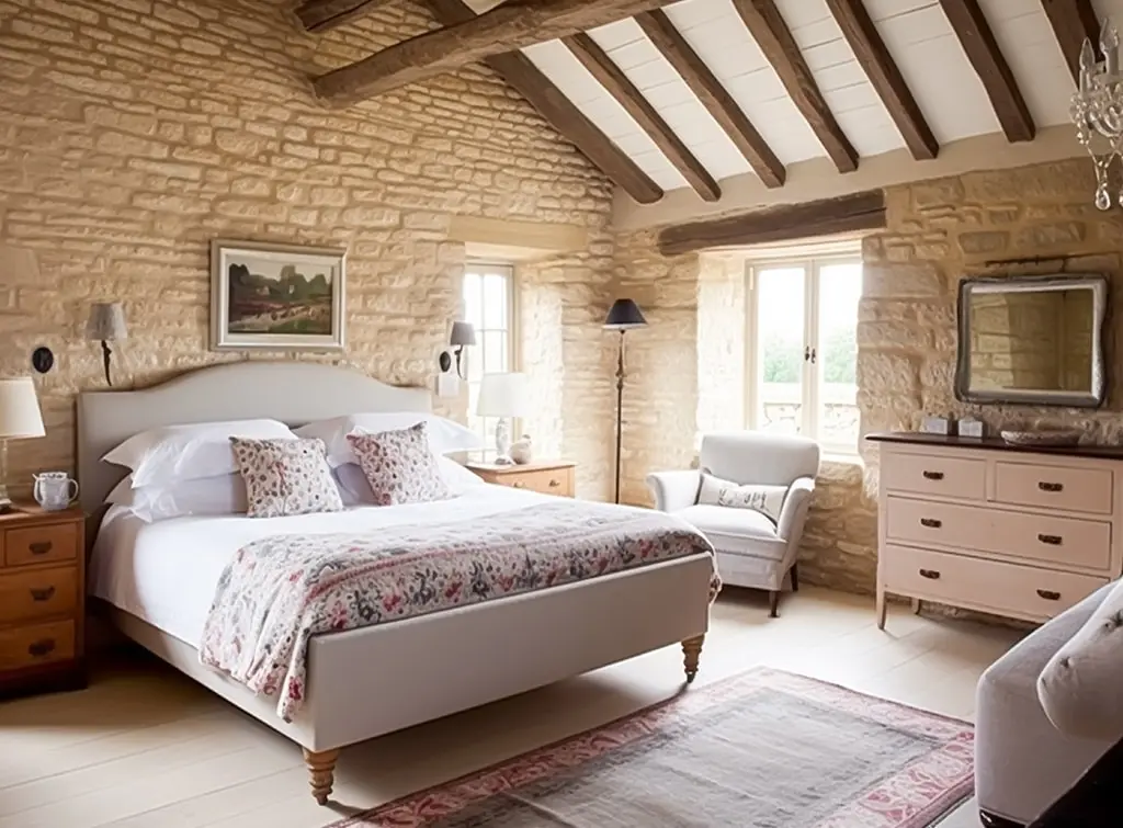 Bedroom with chandelier