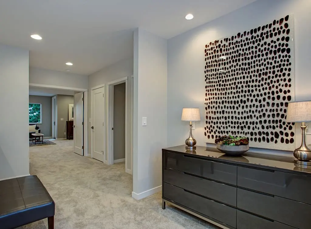 decorating ideas for stairs and hallways - artwork and furniture