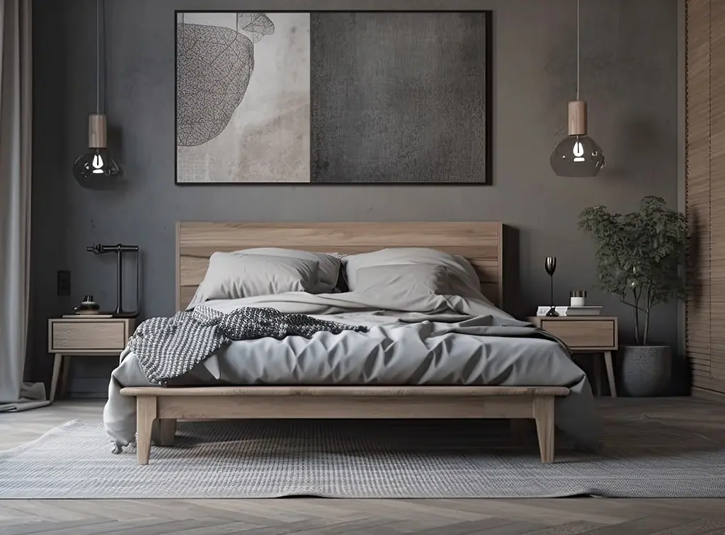 Neutral bedroom with grey elements