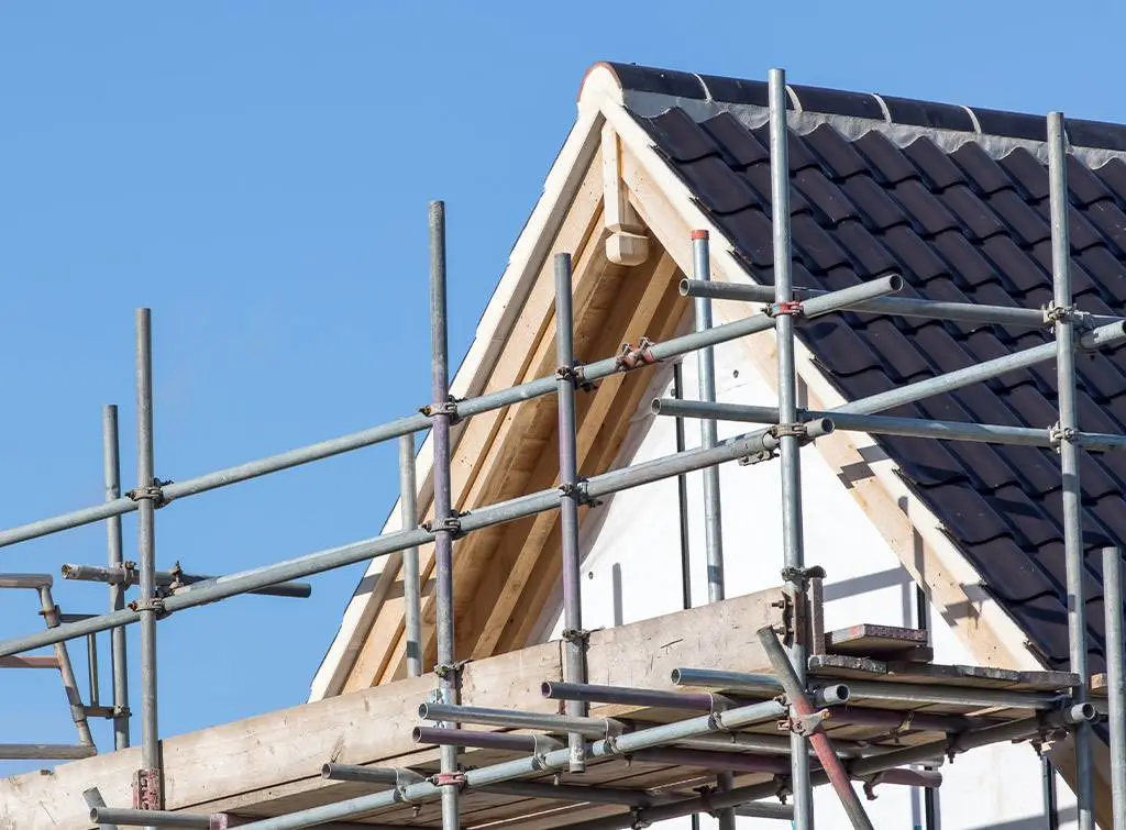 Scaffolding at the gable end of a house