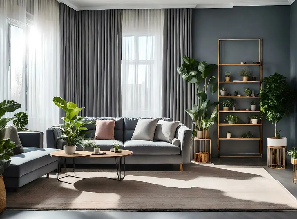 Neutral living room with a grey sofa