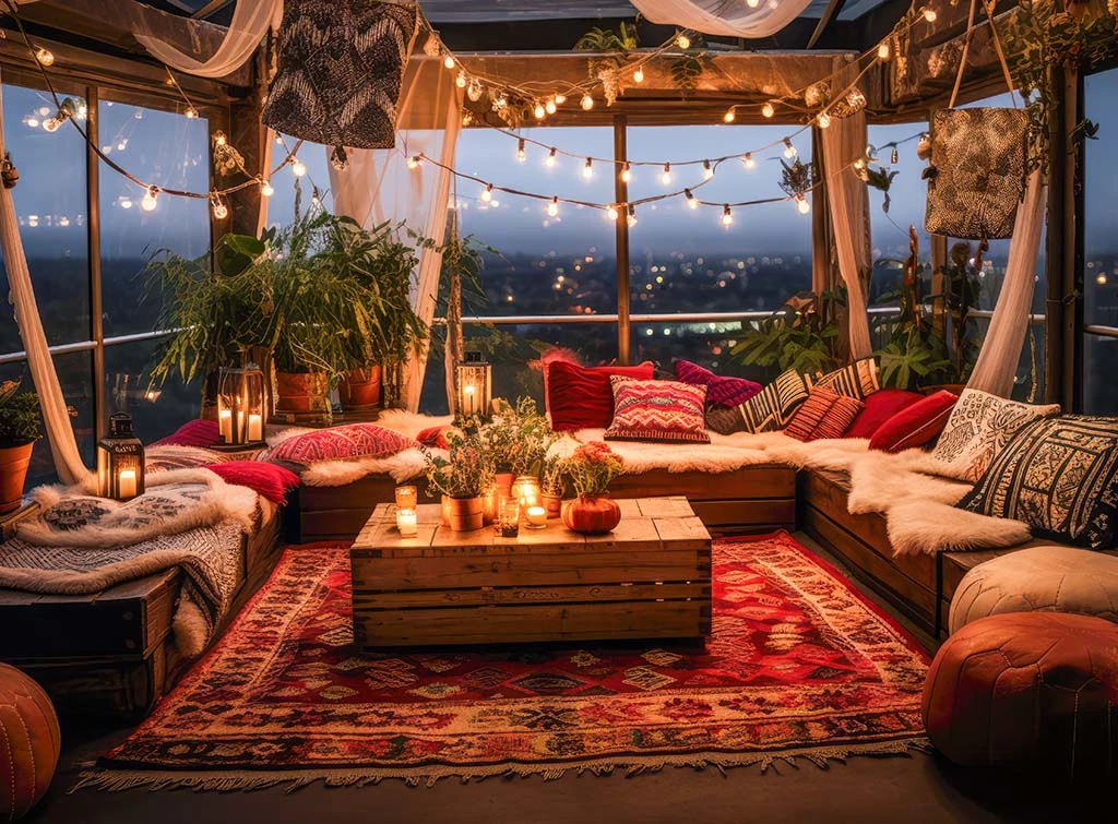 boho mood lighting in gazebo