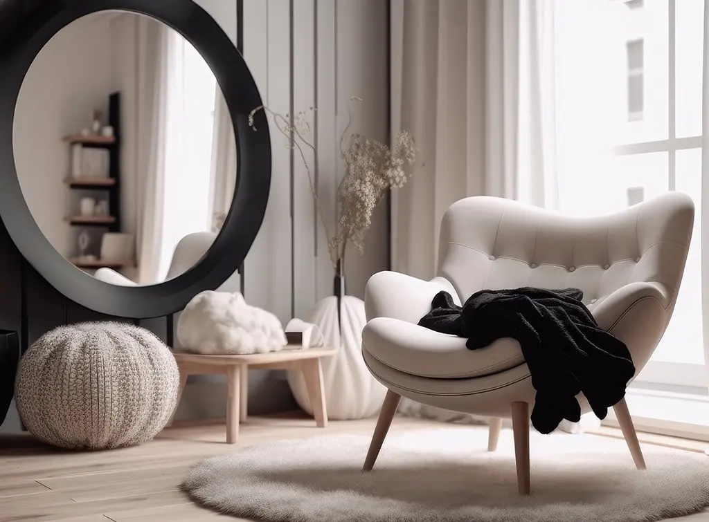 cream bedroom with black accents