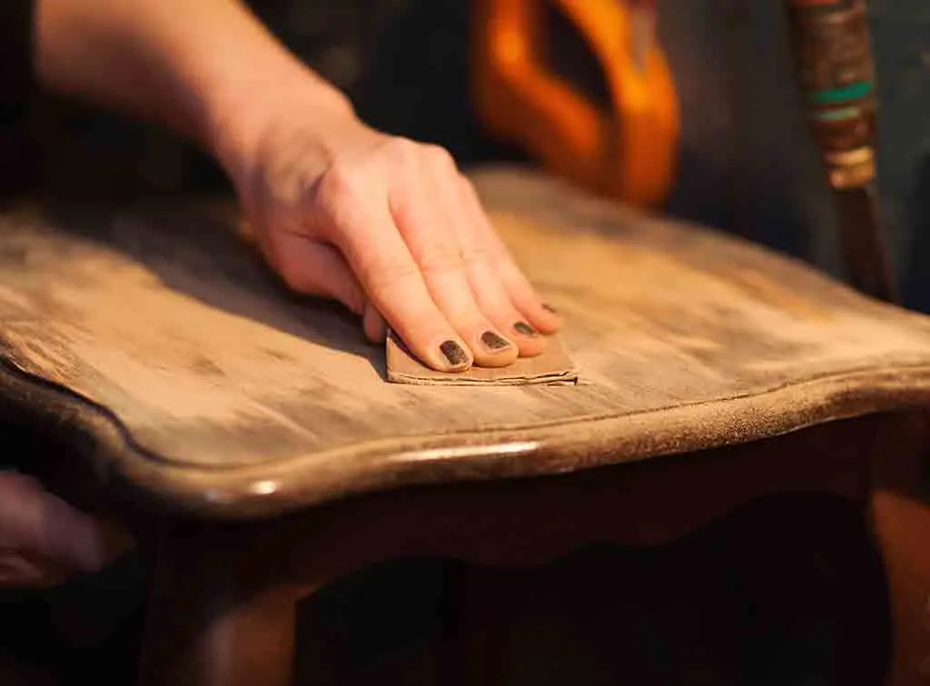 Sanding during the French polishing process