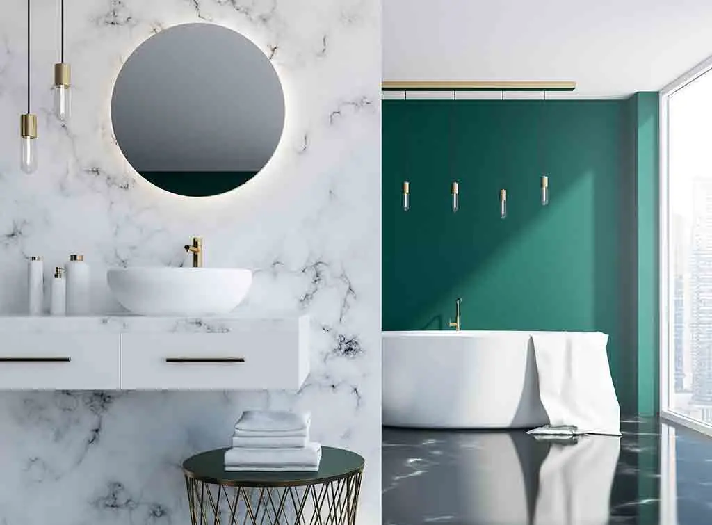 White marble tiles with a pop of colour