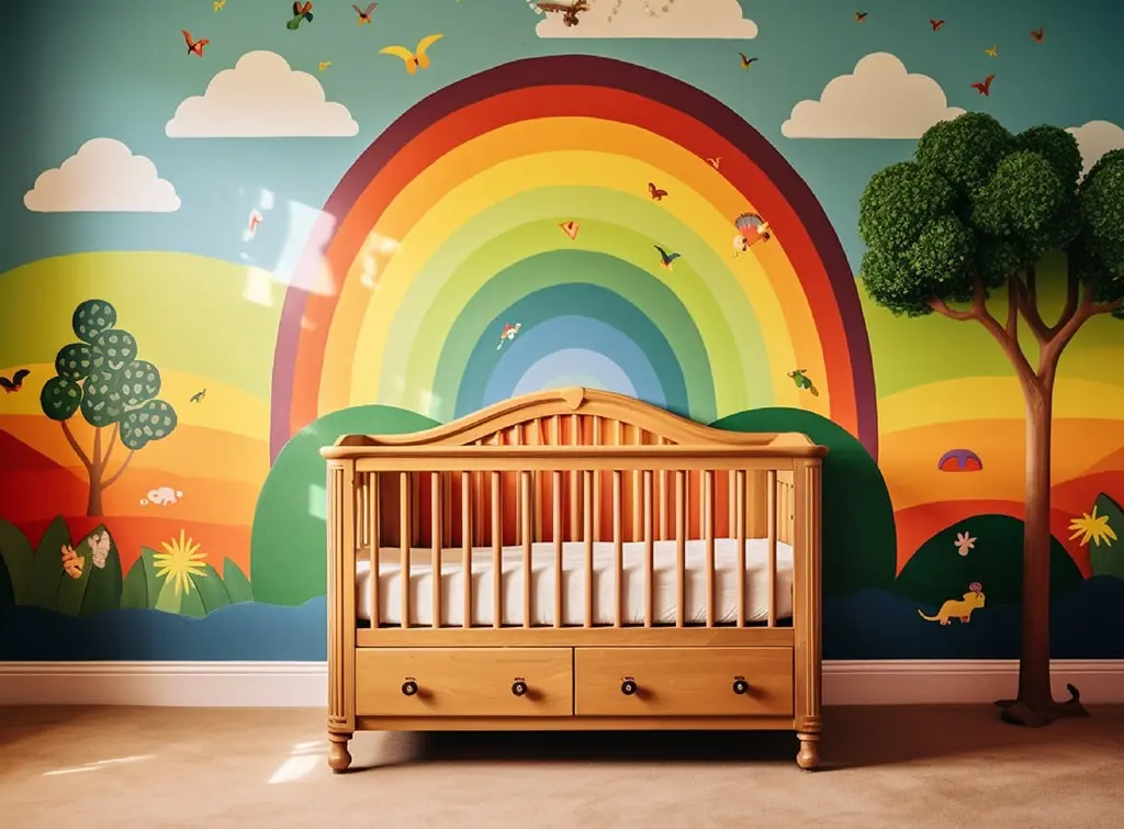 AI-generated concept image of a painted mural in a nursery