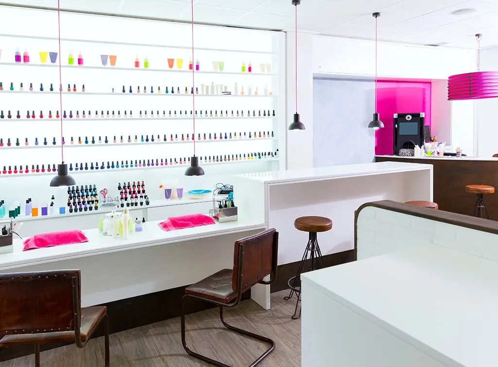 neon accents in a nail salon