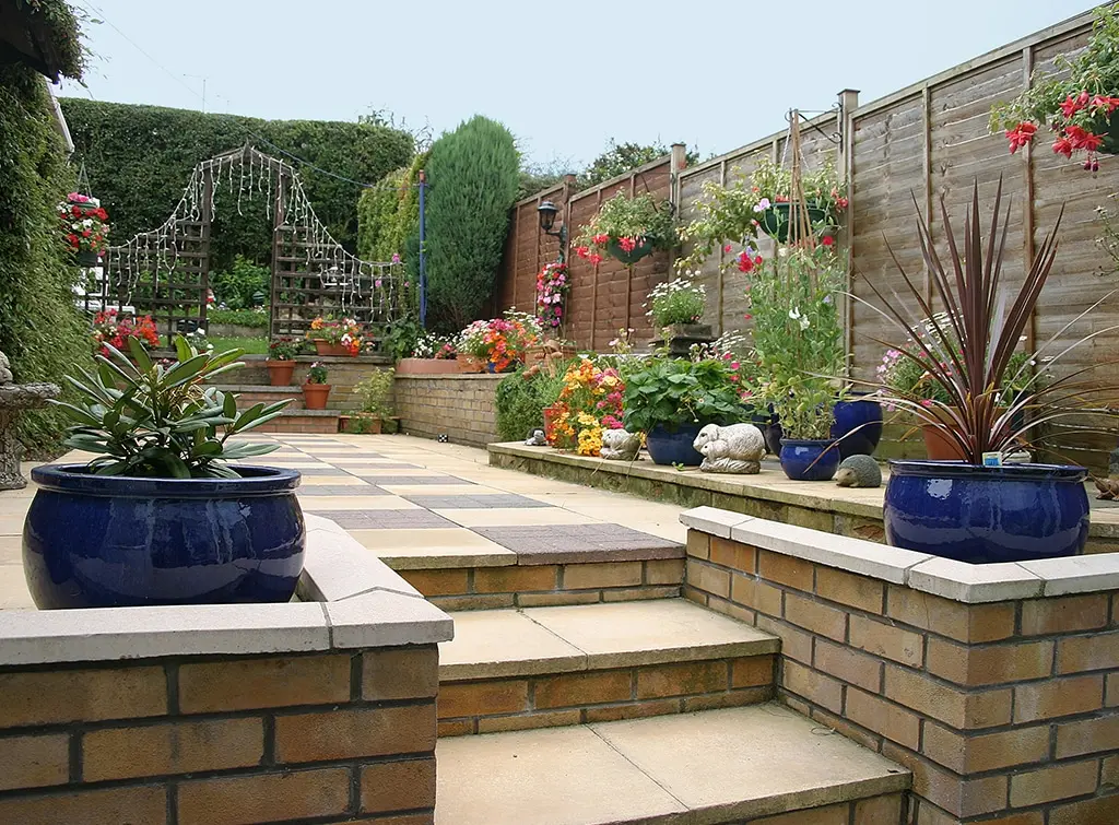 Stone and brick raised garden steps