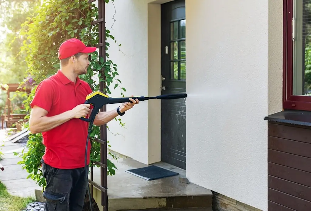 Cleaning with powerwasher for rendering