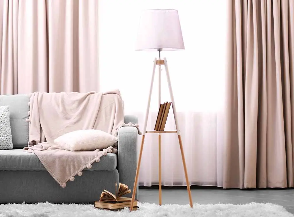 Living room with pink curtains
