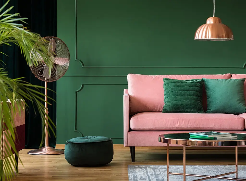 green and pink living room