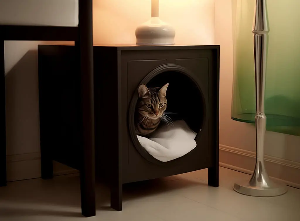 AI generated concept image of repurposed cabinet cat bed