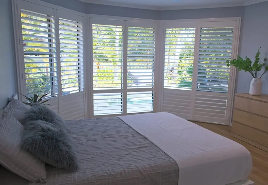 Shutters in large bay window