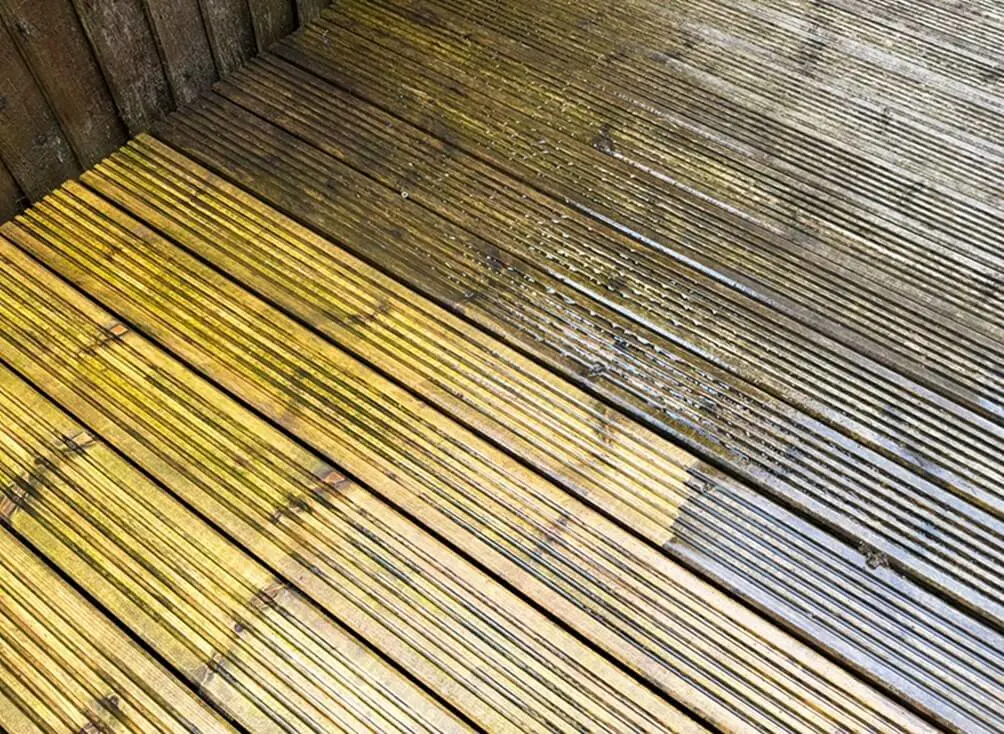 Wooden decking mid-clean