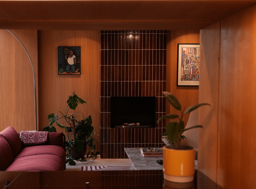 These slim-profile tiles add depth and interest to this midcentury modern home decor