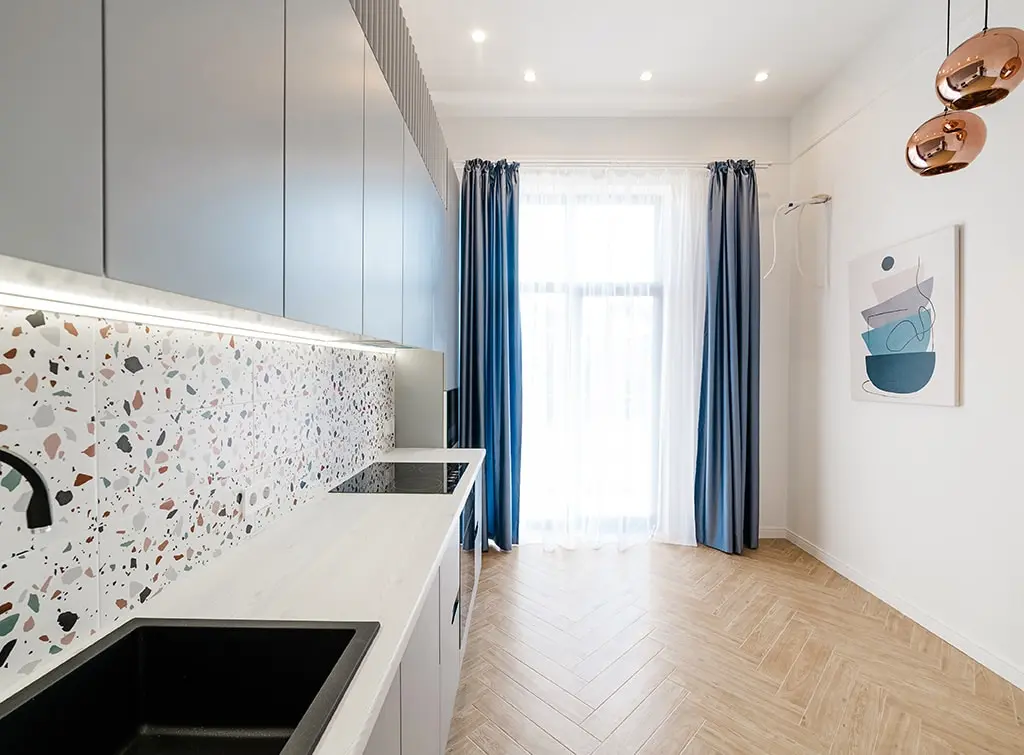 terrazzo splashback in kitchen