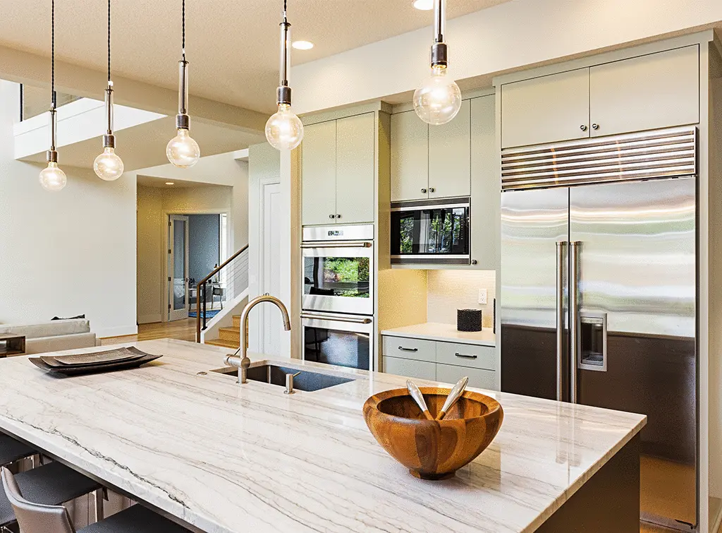 Kitchen island with task lighting