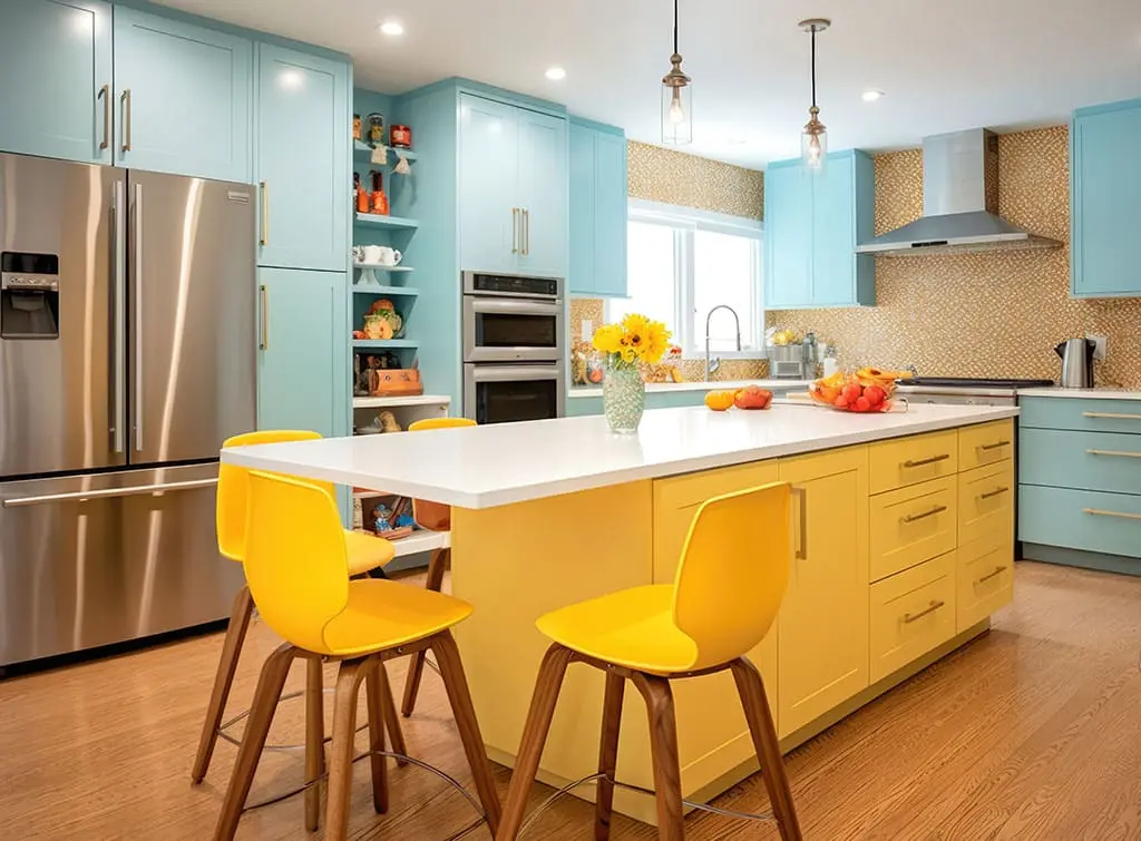 Blue and yellow two-tone kitchen concept