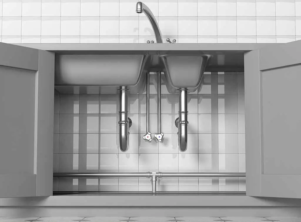 Kitchen pipes in wall