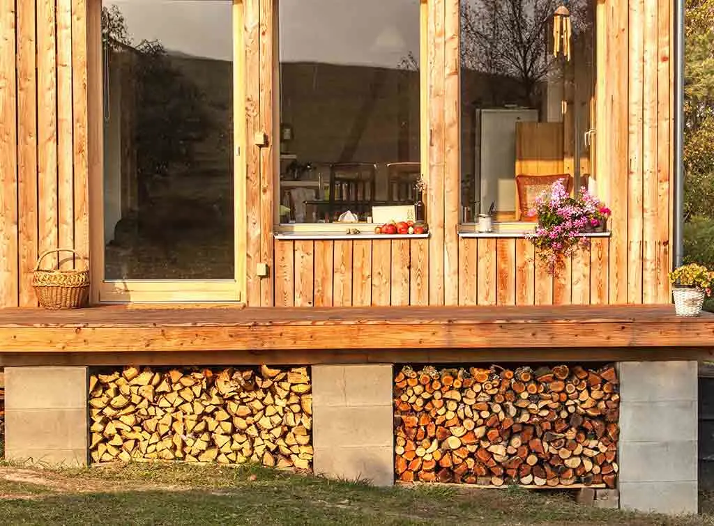 Underhouse log storage shelter