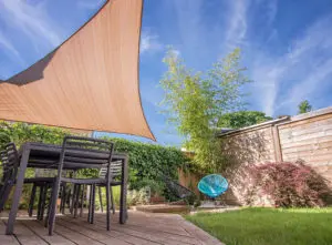 Outdoor dining area with shade