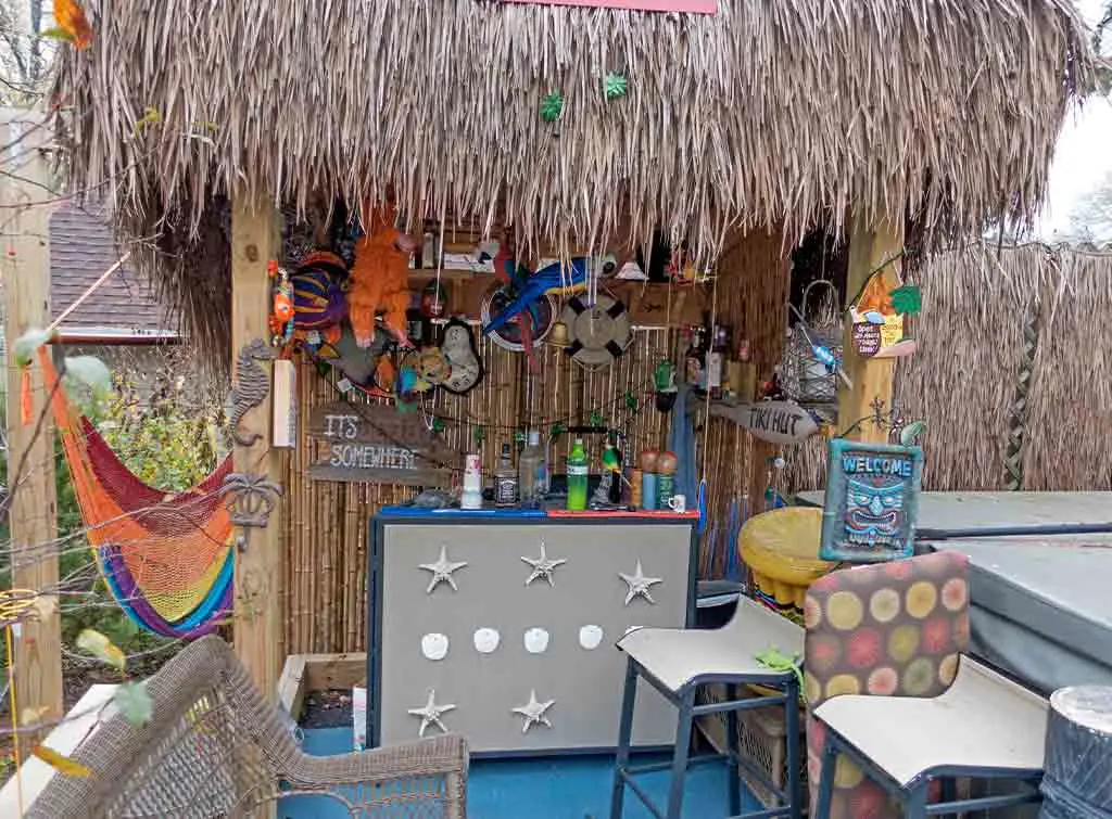Tiki themed garden bar