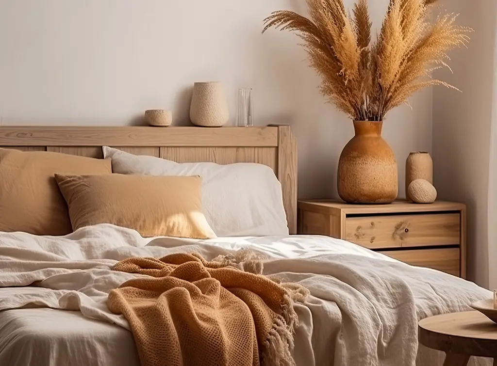 Decorative accessories in a neutral bedroom