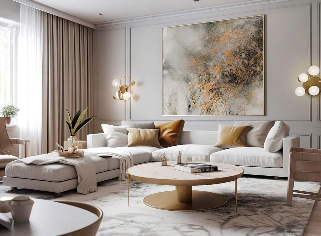 Neutral living room with rust accent colour