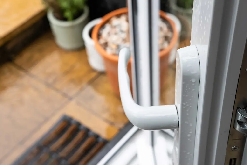 uPVC door focus on the handle