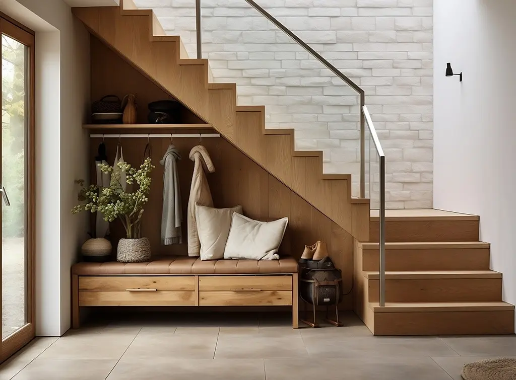 Natural stone flooring in hallway