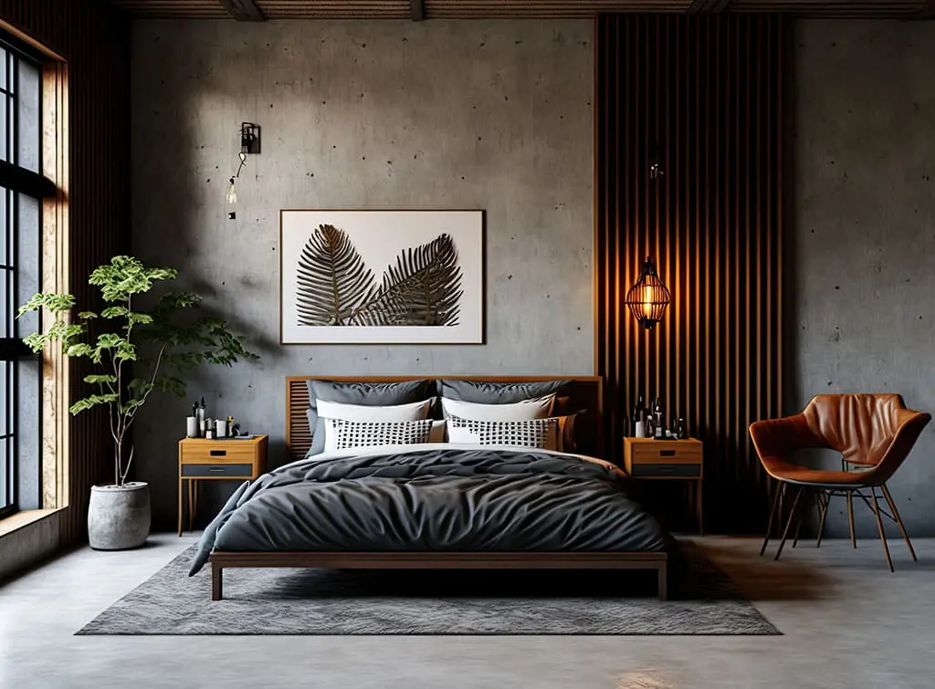 Concrete bedroom flooring concept image