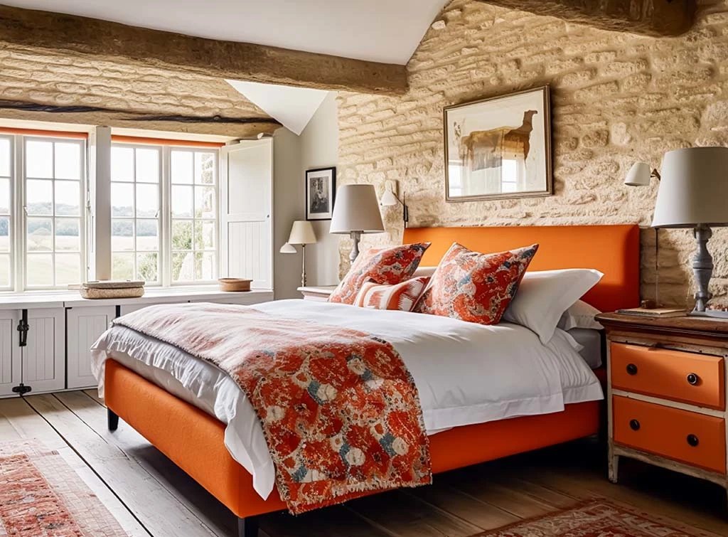 Vintage bedroom with orange and brown tones