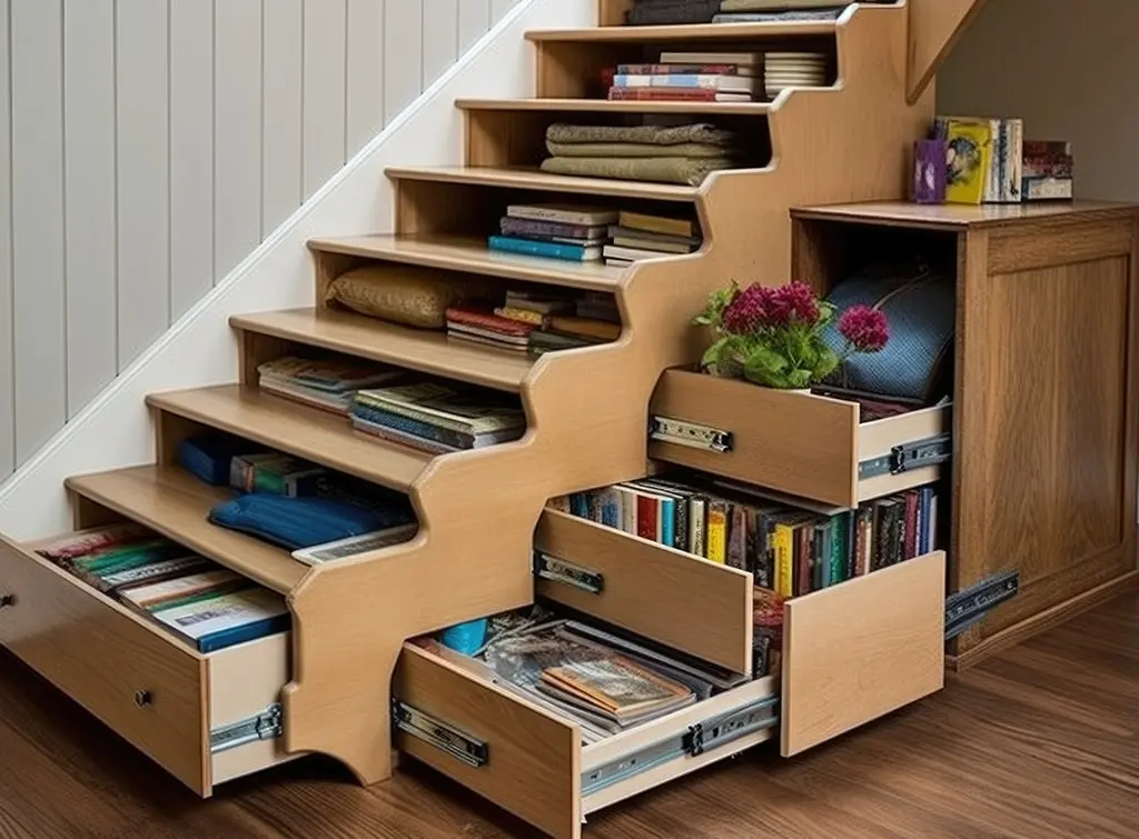 under stairs library