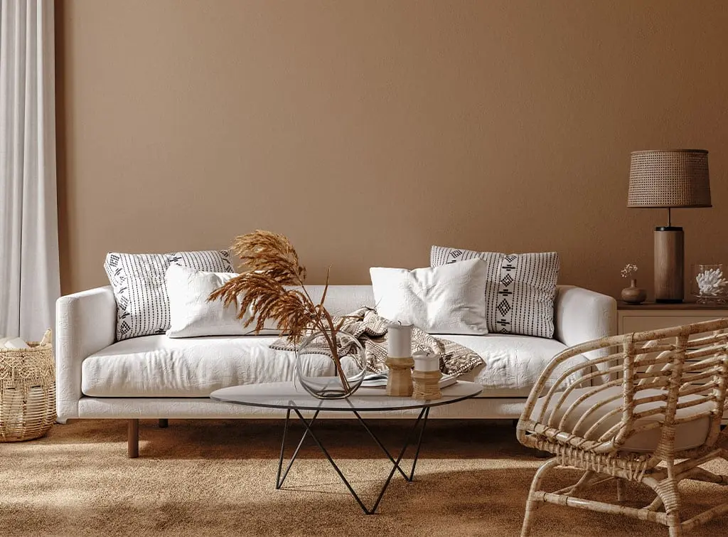 Neutral living room brown feature wall