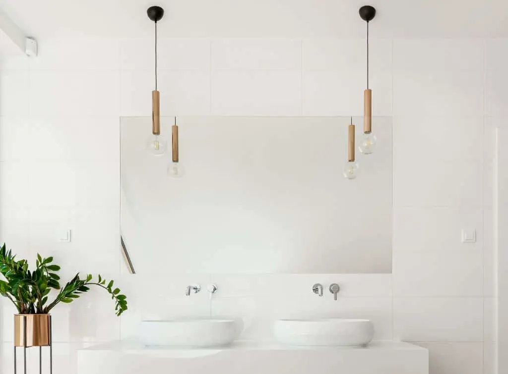 Hanging lights above sink in bathroom - festoon bulbs